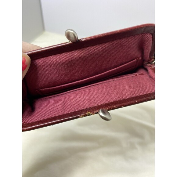 Fossil Leather Coin Purse Wallet Red Leather Vintage Kiss lock - Picture 7 of 12